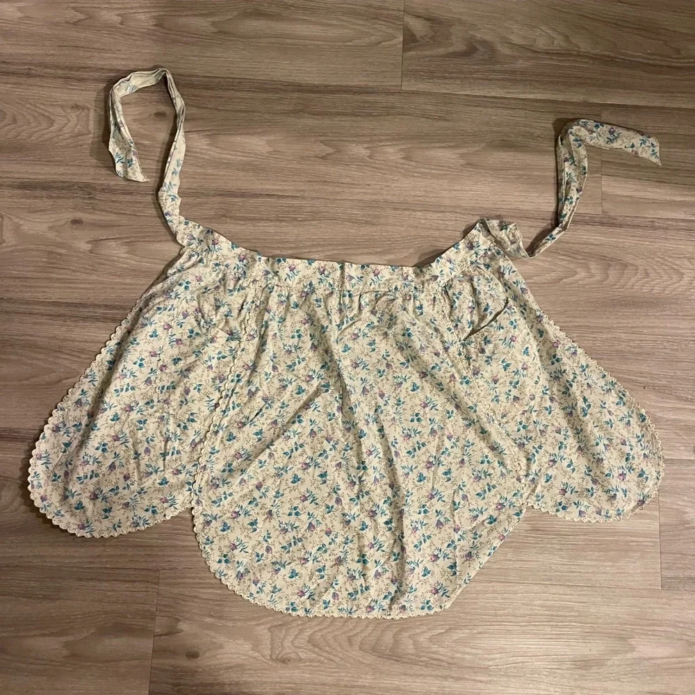 Vintage Handmade Printed Waist Apron 50s Stye Retro Praire 70s Floral Pockets
